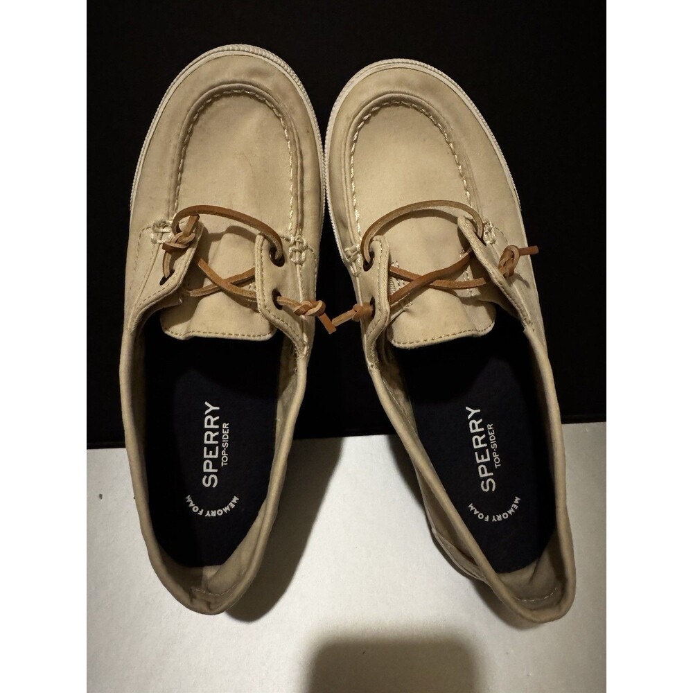 Sperry Women’s Top Sider Sz 9 Memory Foam Beige Leather Slip-On Loafer Flats